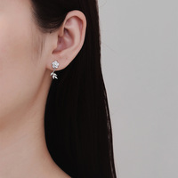 Minimalist ische Kamelie Blume Ohr stecker Knochen Zirkon Ohrringe S925 Silber Ohrringe für Frauen