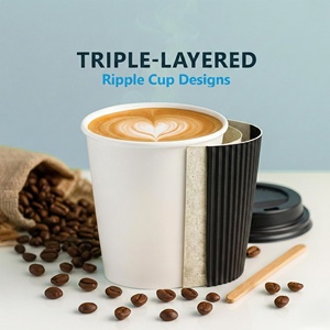 Custom Logo <b>Disposable</b> Paper <b>Cups</b> 8oz-16oz Double Wall for Hot Bubble Tea and Coffee Black Double Wall Coffee <b>Cup</b> with Lid - Product Image 2