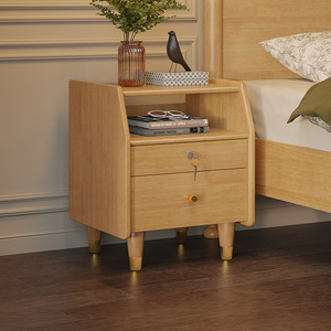 <b>Bedside</b> Table Solid Wood With Lock Storage Cabinet Bedroom Nightstand Cherry Wood Color - Product Image 2