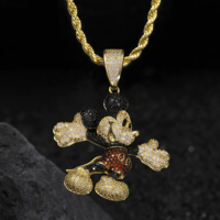 Pendentif Souris de Dessin Animé en Laiton Plaqué Or 14K, Micro-Pavé CZ Multicolore, Collier Unisexe Hip Hop, Bijou Breloque, Vente en Gros