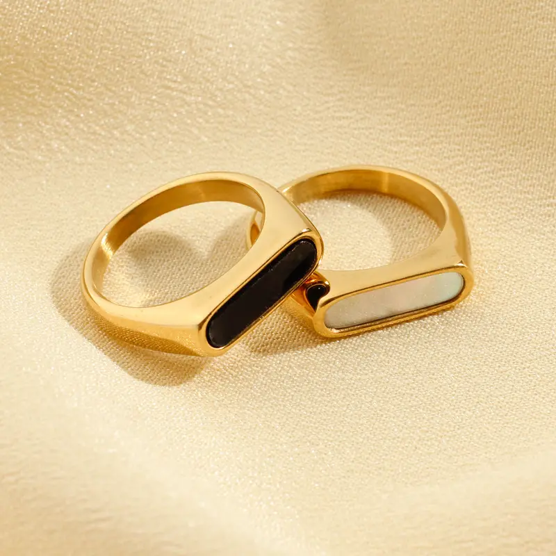 Toptan moda takı yüzük 18k altın kaplama siyah beyaz kabuk parmak yüzük kadın için