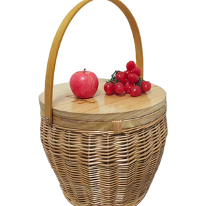 Factory Dropshipping New Rattan Wicker Handwoven Insulated With Lid Handle Picnic Basket Box Cooler Portable Storage Basket