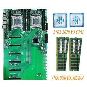 New X99 dual CPU Bo mạch chủ với 2 * E5 2678 V3 LGA 2011-3 và 4*32 gam DDR4 recc RAM Set aleo Mainboard Combo kit trong kho