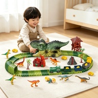 Jouets de construction de circuit de dinosaures DIY avec tunnel, 173 pièces, ensemble de train électrique, kit de construction ferroviaire STEM, cadeau de Noël en gros pour enfants