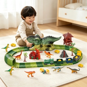 Jouets de construction de circuit de dinosaures DIY avec tunnel, 173 pièces, ensemble de train électrique, kit de construction ferroviaire STEM, cadeau de Noël en gros pour enfants - Product Image 2