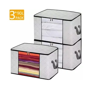 New Items Sturdy Under Bed Large Comforters Blankets Wardrobe Clothes Organizer Storage Bags Containers Foldable CLASSIC Gray