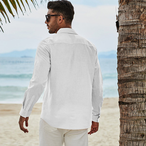 <span class=keywords><strong>Camicia</strong></span> da uomo <span class=keywords><strong>Slim</strong></span> <span class=keywords><strong>fit</strong></span> Casual di <span class=keywords><strong>lino</strong></span> di cotone, - Product Image 3