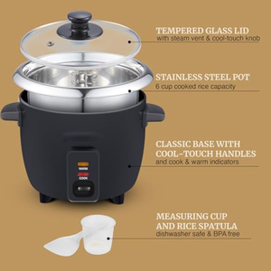 <span class=keywords><strong>Cuiseur</strong></span> à <span class=keywords><strong>riz</strong></span> électrique de 6 tasses avec pot intérieur en acier inoxydable de qualité alimentaire 304 pour faire des soupes, des ragoûts, des céréales <span class=keywords><strong>et</strong></span> des céréales - Product Image 1