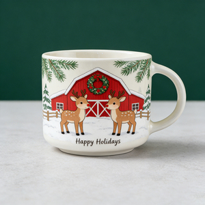 Ensemble de tasses en céramique de Noël - Tasses à café sur le thème du pays <span class=keywords><strong>des</strong></span> <span class=keywords><strong>merveilles</strong></span> hivernales avec <span class=keywords><strong>des</strong></span> motifs de cabane enneigée, de rennes, de cheminée et de flocons de neige - Product Image 3