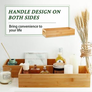 Bamboo <b>Storage</b> <b>Tray</b> Rectangle With Handle For Bathroom Toiletries Organizer No Lid - Product Image 3