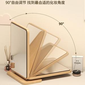 Wooden Desktop Makeup Mirror Rotating Portable For Home Student Dormitory - Product Image 3