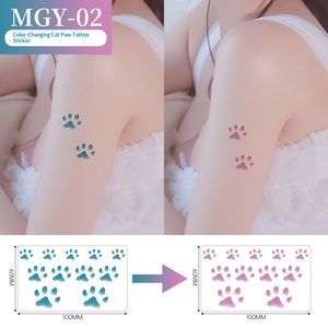 <span class=keywords><strong>Tatuaggio</strong></span> Temporaneo Termocromico a Forma di Zampa di Gatto 100x60mm, Adesivo Reattivo al Calore per Amanti dei Gatti, 3 Colori - Product Image 6