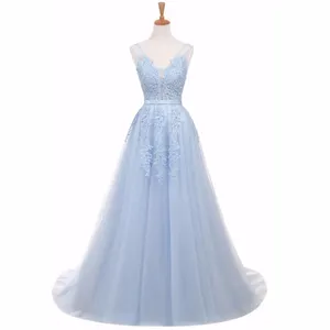 Venta al por mayor de ropa azul claro personalizada Proveedor de Ropa de boda elegante vestidos de dama de honor de satén elegante para mujer