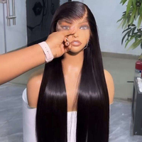 Perruque Frontale HD en Cheveux Vietnamiens Bruts, Vente en Gros, 13x4 sans Colle, Lisse Os, Couleur Naturelle, pour Femmes Noires