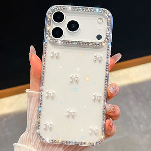 Funda IMD de Lujo con Brillantina de Diamantes para iPhone 17 AIR 17 <span class=keywords><strong>Pro</strong></span> Max, Funda Trasera con Lazo de Pedrería para iPhone 16 15 14 13 - Product Image 6