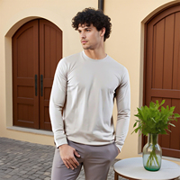 T-shirt à manches longues pour homme en coton mercerisé 200 g/m², col rond, coupe ajustée, essentiels, personnalisable avec logo OEM, vente en gros