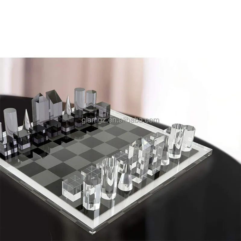Beliebte 32 Square Game Board Clear Acryl Schachspiel Luxus Weiß Schwarz Klar Schachspiel