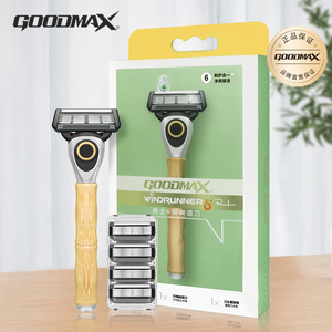 Maquinilla de Afeitar Manual Goodmax Windrunner de 6 Cuchillas con Mango de Bambú para Hombre, con Cuchillas de Repuesto - Product Image 1