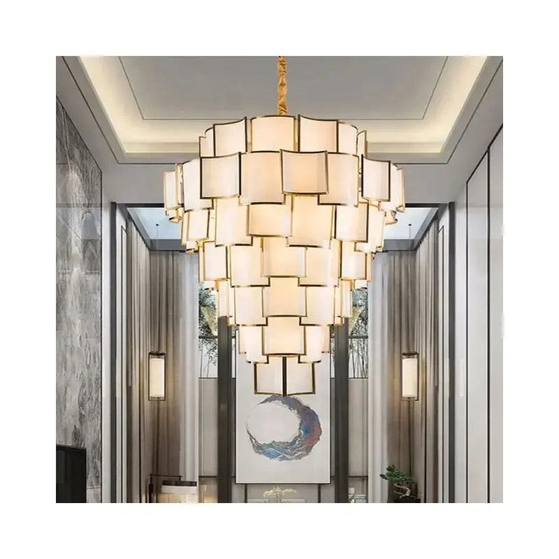 Luxury loft large glass chandelier high quality silver wire Lighting Modern custom big hanging pendant lights for hotel restaur