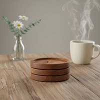 Ensemble de 4 dessous-de-verre ronds en bois d'acacia naturel pour la décoration de table basse, cadeau de pendaison de crémaillère, dessous-de-verre pour la cuisine et la maison neuve