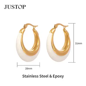 Modische 18k Gold Plattiert Edelstahl-Schmuck Ohrring Geschenk schwarz weiß tropfend Öl Hoop Emaille-Ohrringe für Damen