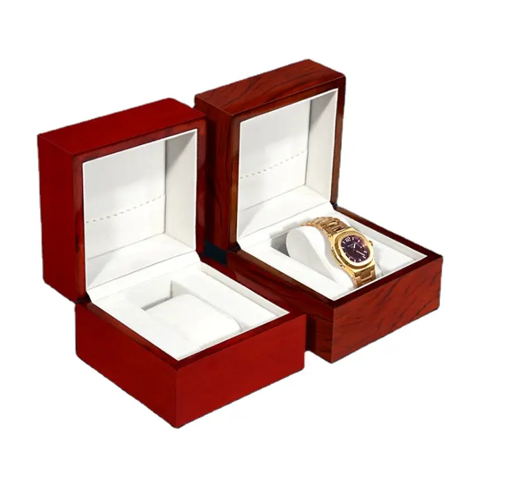 Retail Besar Kayu Grain High Glossy Mahoni Penyimpanan Tampilan Menonton Kotak dengan Kantong Perhiasan