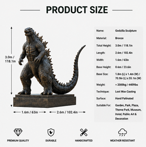 Grande Scultura in Bronzo di Godzilla a Grandezza Naturale, Statua di Mostro in Metallo per Piazze Cittadine e Strade Commerciali - Product Image 2