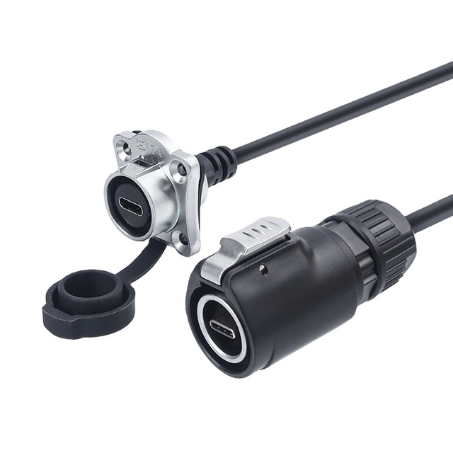 IP68 Waterproof Type-C3.1 Aviation Plug Male to Female Adapter Data Extension Cable Flange Socket Industrial Circular Connector