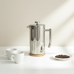 Cafetière à piston isotherme double paroi 1L (34oz) la plus vendue, écologique, en acier inoxydable 304 argenté avec couvercle, OEM/ODM - Product Image 1