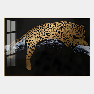 Quadro moderno da parete, stile moderno e lussuoso, con leopardo dorato e cristalli, <span class=keywords><strong>per</strong></span> <span class=keywords><strong>soggiorno</strong></span>, ingresso, hotel, decorazione murale. - Product Image 3