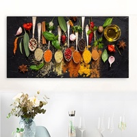 Tableau mural Art Déco pour la maison, toile suspendue, nature morte avec épices, cuillères et poivrons, décoration murale de cuisine et salle à manger, affiches et impressions sur le thème des céréales