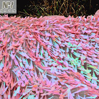 Tissu Nanyee Textile 40mm tricoté chaîne 100% polyester épais, chemin de table de mariage rose pâle, brodé en cône avec sequins et bande