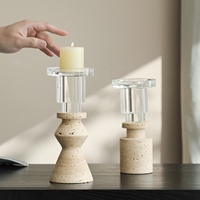 Ensemble de porte-bougies Flolenco en pierre naturelle, élégant, géométrique, moderne, en marbre et travertin, décoration de table pour la maison
