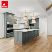 Armoire de cuisine Alland de style rustique moderne et classique, en bois laqué vert clair, grande capacité de rangement, taille plus