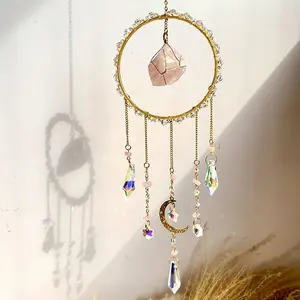 Large High Quality Hand-wound Natural Crystal Wind Chime Crafts Sun Catcher Gift Healing Stone Quartz Circle Crystal Suncatcher