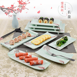 Assiettes longues rectangulaires en mélamine rouge style japonais pour servir le sushi, idéales pour les fêtes - Product Image 1