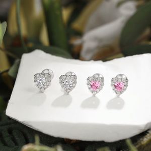 Dylam New Arrival Hypoallergenic Nickel Free 925 Sterling <b>Silver</b> Heart Shape Kid Children Pink Heart CZ Zirconia <b>Stud</b> Earrings - Product Image 2