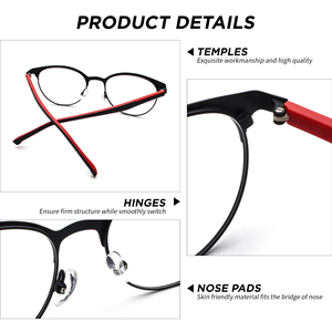 Nouvelle monture de lunettes optiques rondes noires et rouges tendance pour femmes et hommes, lunettes de prescription vintage en métal - Product Image 3