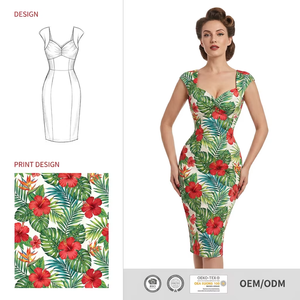 Abito Midi Floreale Vintage Retrò con Stampa Personalizzata, Girocollo, Vita Alta a Contrasto, Vestibilità Aderente, Stile Anni '<span class=keywords><strong>50</strong></span>, per Ufficio e Carriera Donna - Product Image 2