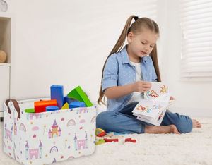Cestas para Bebés, Cesta de Guardería con Diseño de Castillo para Niñas, Contenedores de Almacenamiento Rectangulares, Organizador de Juguetes para Niños, Cesta para Libros - Product Image 2
