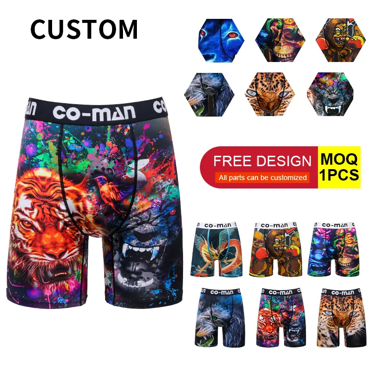 Wholesale 15 Days Delivery Man Boxer Briefs Polyester Manufacturer Moq 1 Custom Logo Design Printed Shorts Oem Men Underwear