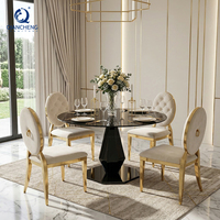 Mesa Moderna para Restaurante de Acero Inoxidable para Cocina y Comedor, Muebles de Alquiler para Eventos y Banquetes, Mesa Redonda con Cubierta de Vidrio para Bodas, Hoteles y Fiestas