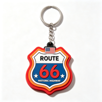 Portachiavi in gomma morbida con scudo Route 66 all'ingrosso, ciondolo vintage per borsa da viaggio con bandiera americana fai da te, portachiavi personalizzato in PVC
