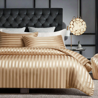 Parure de lit en satin rayé tissé de luxe en gros, housse de couette 100% polyester, moderne, tailles twin, queen, king, 3 pièces, maison, hôtel, mariage