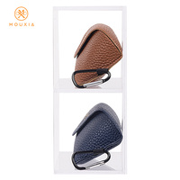 MouXia Pochette à lunettes d'extérieur en PU Litchi avec crochet, support et logo imprimé en relief doré, articles optiques en gros