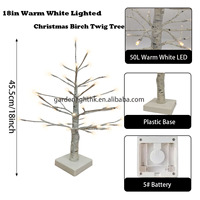 Arbre artificiel en plastique en forme de branche de bouleau de 18 pouces avec lumières LED, alimentation par piles/USB, décorations de Noël pour intérieur, chambre, centre de table