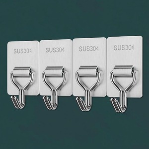 High-strength stainless steel <b>hooks</b>, adhesive, no drilling required, suitable for <b>bathrooms</b>, living rooms, kitchens, and - Product Image 1