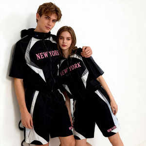 Felpa da Jogging con Logo personalizzato a prova di vento con Zip in Nylon <span class=keywords><strong>oversize</strong></span> giacca a vento da <span class=keywords><strong>uomo</strong></span> Set due pezzi - Product Image 3