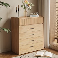 Commode compacte 5 tiroirs avec 6 tiroirs à façade ondulée, résistante aux rayures, grade E1, poignées métalliques, base.