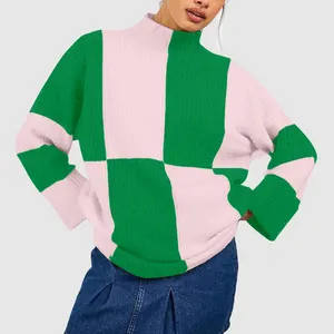 Maglione lavorato a maglia con girocollo da donna con cavo rosa verde Oem Odm produttore personalizzato